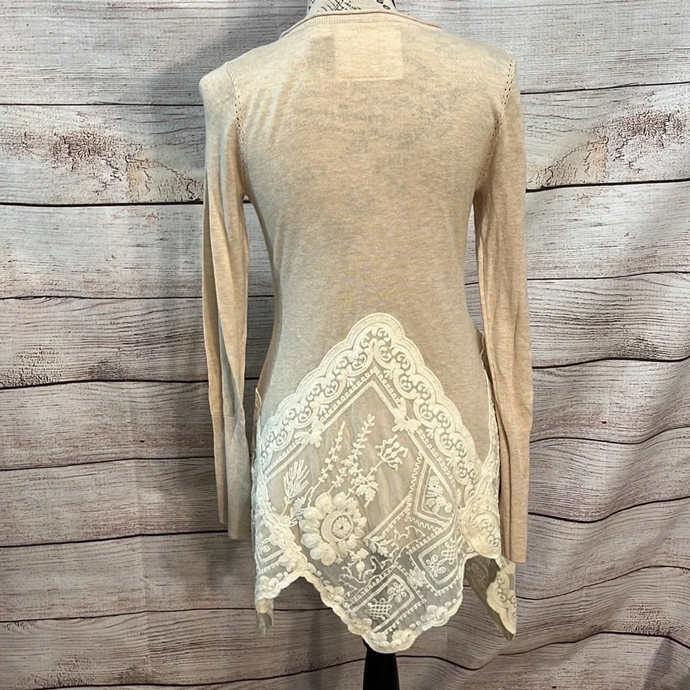 Anthropologie Angel of the North Sweater Lace Tunic Size Small Camel Cream